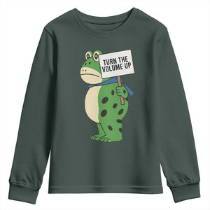 Turn The Volume Up Youth Sweatshirt Resist Frog Portland Protest TS14 Dark Forest Green Print Your Wear