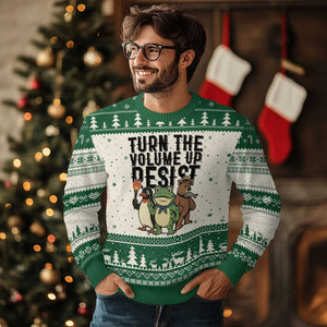Turn The Volume Up Resist Ugly Christmas Sweater Portland Frog Bear Penguin Protester TS14 Beige Green Print Your Wear