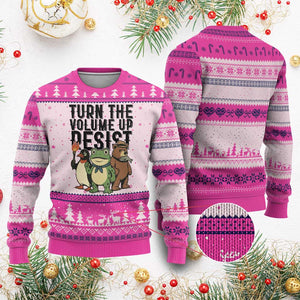 Turn The Volume Up Resist Ugly Christmas Sweater Portland Frog Bear Penguin Protester TS14 Hot Pink Print Your Wear