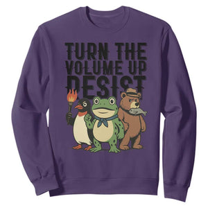 Turn The Volume Up Resist Sweatshirt Portland Frog Bear Penguin Protester TS14 Purple Print Your Wear