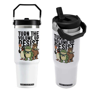 Turn The Volume Up Resist Flip Straw Tumbler Portland Frog Bear Penguin Protester TS14 One Size: 30 oz White Print Your Wear