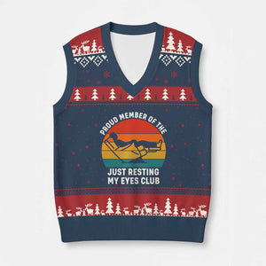 Funny Dad V-Neck Knit Sweater Vest Proud Member Of The Just Resting My Eyes Club TS14 Navy Red Print Your Wear