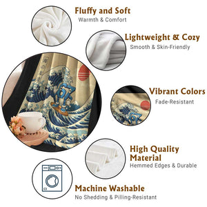 Funny Six Seven Surfing Throw Blanket The Great Wave Kanagawa Japanese 67 Brainrot Meme TS14 Print Your Wear
