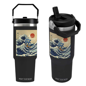 Funny Six Seven Surfing Flip Straw Tumbler The Great Wave Kanagawa Japanese 67 Brainrot Meme TS14 One Size: 30 oz Black Print Your Wear