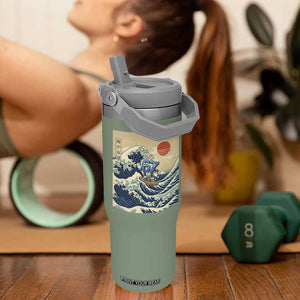 Funny Six Seven Surfing Flip Straw Tumbler The Great Wave Kanagawa Japanese 67 Brainrot Meme TS14 One Size: 30 oz Moss Green Print Your Wear