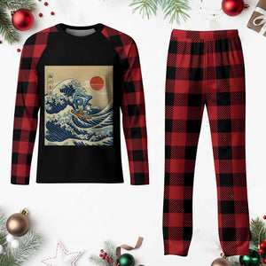 Funny Six Seven Surfing Plaid Pajama Set The Great Wave Kanagawa Japanese 67 Brainrot Meme TS14 Buffalo Plaid Print Your Wear