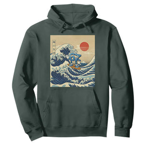 Funny Six Seven Surfing Hoodie The Great Wave Kanagawa Japanese 67 Brainrot Meme TS14 Dark Forest Green Print Your Wear