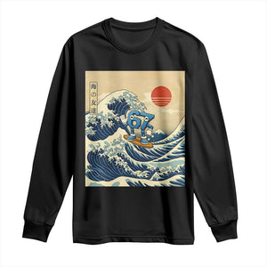 Funny Six Seven Surfing Long Sleeve Shirt The Great Wave Kanagawa Japanese 67 Brainrot Meme TS14 Black Print Your Wear