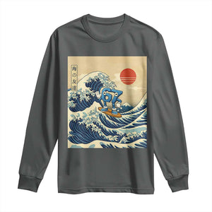 Funny Six Seven Surfing Long Sleeve Shirt The Great Wave Kanagawa Japanese 67 Brainrot Meme TS14 Dark Heather Print Your Wear