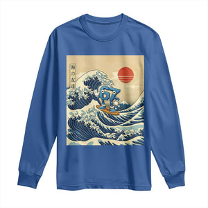 Funny Six Seven Surfing Long Sleeve Shirt The Great Wave Kanagawa Japanese 67 Brainrot Meme TS14 Royal Blue Print Your Wear