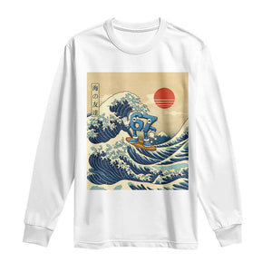 Funny Six Seven Surfing Long Sleeve Shirt The Great Wave Kanagawa Japanese 67 Brainrot Meme TS14 White Print Your Wear