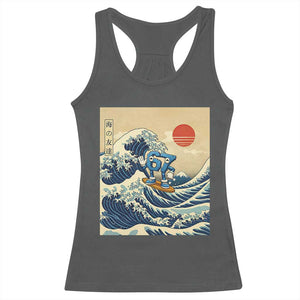 Funny Six Seven Surfing Racerback Tank Top The Great Wave Kanagawa Japanese 67 Brainrot Meme TS14 Dark Heather Print Your Wear