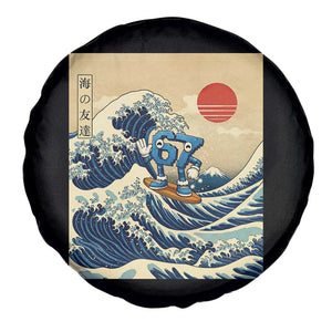 Funny Six Seven Surfing Spare Tire Cover The Great Wave Kanagawa Japanese 67 Brainrot Meme TS14 Print Your Wear