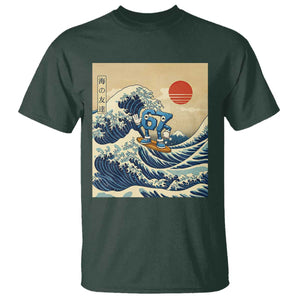 Funny Six Seven Surfing T Shirt The Great Wave Kanagawa Japanese 67 Brainrot Meme TS14 Dark Forest Green Print Your Wear