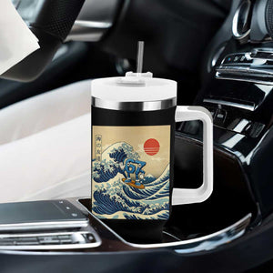 Funny Six Seven Surfing Tumbler With Handle The Great Wave Kanagawa Japanese 67 Brainrot Meme TS14 Print Your Wear