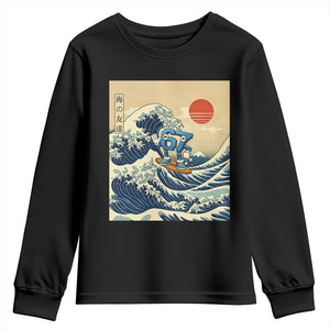 Funny Six Seven Surfing Youth Sweatshirt The Great Wave Kanagawa Japanese 67 Brainrot Meme TS14 Black Print Your Wear