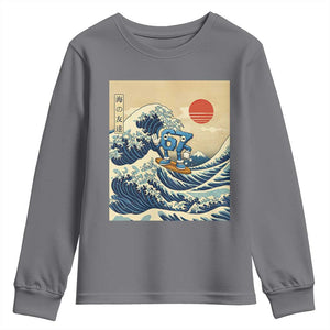 Funny Six Seven Surfing Youth Sweatshirt The Great Wave Kanagawa Japanese 67 Brainrot Meme TS14 Charcoal Print Your Wear