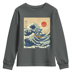 Funny Six Seven Surfing Youth Sweatshirt The Great Wave Kanagawa Japanese 67 Brainrot Meme TS14 Dark Heather Print Your Wear