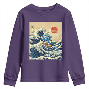 Funny Six Seven Surfing Youth Sweatshirt The Great Wave Kanagawa Japanese 67 Brainrot Meme TS14 Purple Print Your Wear