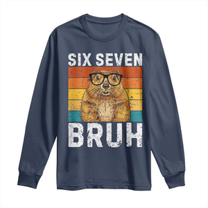 67 Groundhog Meme Long Sleeve Shirt Funny Six Seven Bruh Groundhog Day TS14 Navy Print Your Wear