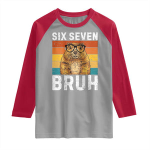 67 Groundhog Meme Raglan Shirt Funny Six Seven Bruh Groundhog Day TS14 Sport Gray Red Print Your Wear