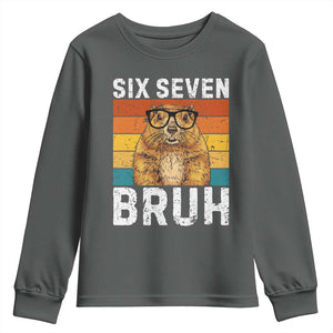 67 Groundhog Meme Youth Sweatshirt Funny Six Seven Bruh Groundhog Day TS14 Dark Heather Print Your Wear