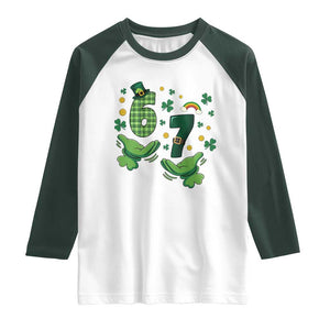 67 St Patricks Day Raglan Shirt Funny Six Seven Hands Meme TS14 White Dark Forest Green Print Your Wear