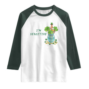 Marcus The Worm St Patricks Day Raglan Shirt I'm Sensitive TS14 White Dark Forest Green Print Your Wear