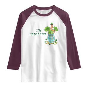 Marcus The Worm St Patricks Day Raglan Shirt I'm Sensitive TS14 White Maroon Print Your Wear