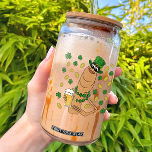 Marcus The Worm St Patricks Day Glass Can Funny Drinking Irish Beer Ireland TS14 White Print Your Wear