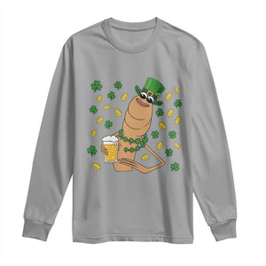 Marcus The Worm St Patricks Day Long Sleeve Shirt Funny Drinking Irish Beer Ireland TS14 Sport Gray Print Your Wear