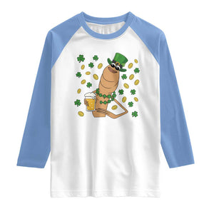 Marcus The Worm St Patricks Day Raglan Shirt Funny Drinking Irish Beer Ireland TS14 White Carolina Blue Print Your Wear