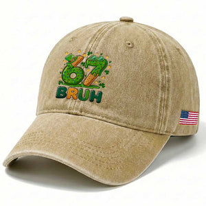 67 St Patricks Day Washed Cotton Baseball Cap Funny Six Seven Bruh Meme TS14 Print Your Wear