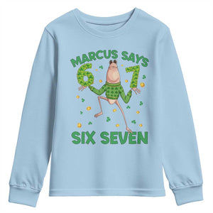 Marcus The Worm St Patricks Day Youth Sweatshirt Funny 67 Six Seven Hands Meme TS14 Light Blue Print Your Wear