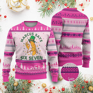 67 St Patricks Day Ugly Christmas Sweater Funny Marcus The Worm Say Six Seven Meme TS14 Hot Pink Print Your Wear