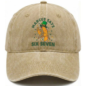 67 St Patricks Day Washed Cotton Baseball Cap Funny Marcus The Worm Say Six Seven Meme TS14 Washed Cap Universal Fit Khaki Print Your Wear