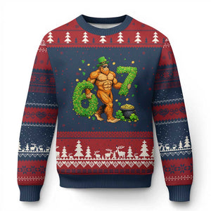 67 St Patricks Day Ugly Christmas Sweater Funny Bigfoot Six Seven Shamrock Party Meme TS14 Navy Red Print Your Wear