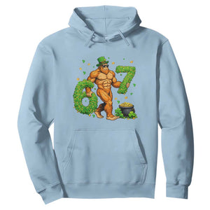 67 St Patricks Day Hoodie Funny Bigfoot Six Seven Shamrock Party Meme TS14 Light Blue Print Your Wear