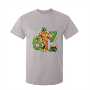 67 St Patricks Day T Shirt For Kid Funny Bigfoot Six Seven Shamrock Party Meme TS14 Ice Gray Print Your Wear