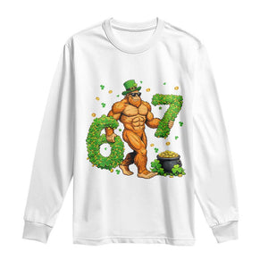 67 St Patricks Day Long Sleeve Shirt Funny Bigfoot Six Seven Shamrock Party Meme TS14 White Print Your Wear