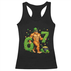 67 St Patricks Day Racerback Tank Top Funny Bigfoot Six Seven Shamrock Party Meme TS14 Black Print Your Wear