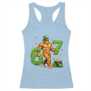 67 St Patricks Day Racerback Tank Top Funny Bigfoot Six Seven Shamrock Party Meme TS14 Light Blue Print Your Wear