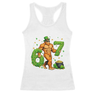 67 St Patricks Day Racerback Tank Top Funny Bigfoot Six Seven Shamrock Party Meme TS14 White Print Your Wear