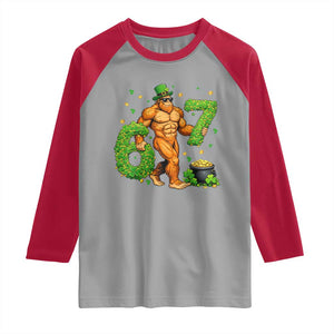 67 St Patricks Day Raglan Shirt Funny Bigfoot Six Seven Shamrock Party Meme TS14 Sport Gray Red Print Your Wear