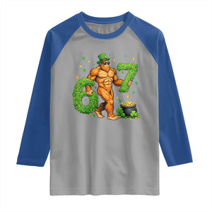 67 St Patricks Day Raglan Shirt Funny Bigfoot Six Seven Shamrock Party Meme TS14 Sport Gray Royal Print Your Wear