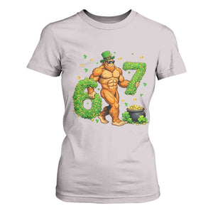 67 St Patricks Day T Shirt For Women Funny Bigfoot Six Seven Shamrock Party Meme TS14 Ice Gray Print Your Wear
