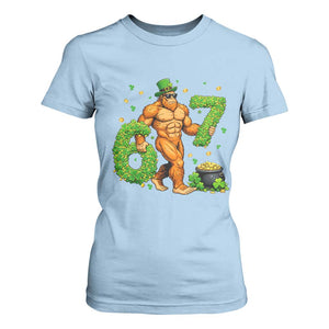 67 St Patricks Day T Shirt For Women Funny Bigfoot Six Seven Shamrock Party Meme TS14 Light Blue Print Your Wear