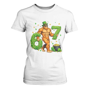 67 St Patricks Day T Shirt For Women Funny Bigfoot Six Seven Shamrock Party Meme TS14 White Print Your Wear