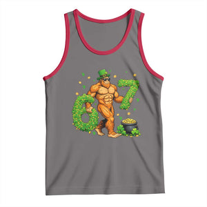 67 St Patricks Day Tank Top Funny Bigfoot Six Seven Shamrock Party Meme TS14 Deep Heather Red Print Your Wear