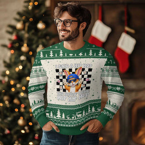 Funny Easter Bunny Ugly Christmas Sweater I Said A Hip Hop The Hippity To The Hip Hip Hop TS14 Beige Green Print Your Wear